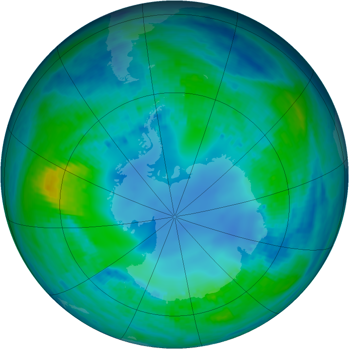 Antarctic ozone map for 03 May 2001